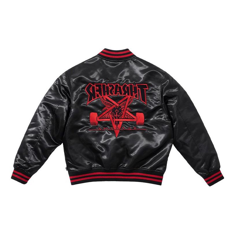 Supreme x Thrasher Satin Varsity Jacket 'Black Red' SUP-FW21-211