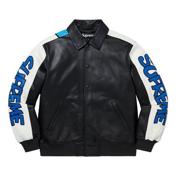 Supreme Smurfs Leather Varsity Jacket 'Black Blue White' SUP-FW20-166