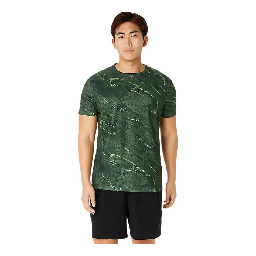 ASICS Suminagashi Motif Print Short Sleeve Top 'Serpentine Green' 2031E214-301