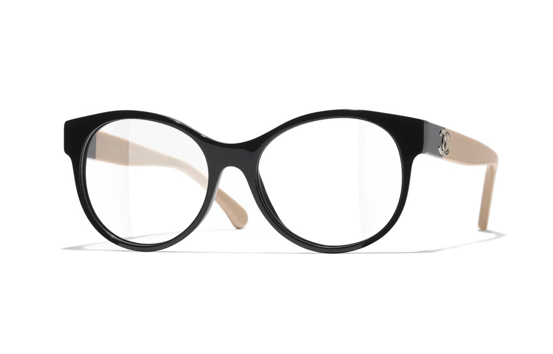 CHANEL Acetate Butterfly Eyeglass Frames Unisex Black/Beige