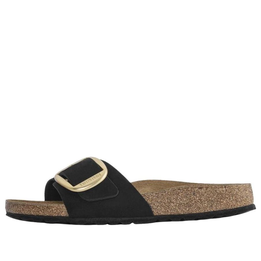 (WMNS) Birkenstock Madrid Big Buckle Nubuck Leather Narrow Fit Sandals 'Black' 1023373