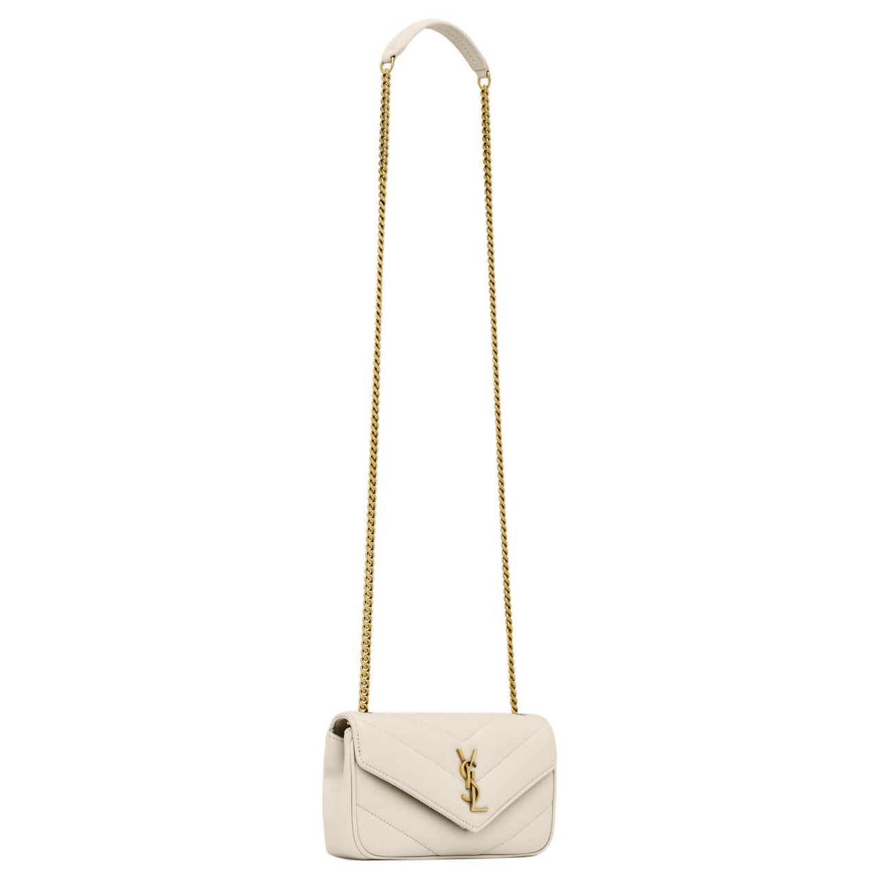 SAINT LAURENT LOULOU Sheepskin Shoulder Bag Mini Women's Vintage White