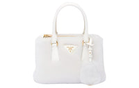 PRADA Galleria Killer Bag Shearling Tote Bag, Shopping Bag, Portable Crossbody Bag, Shoulder Bag Mini Women's White