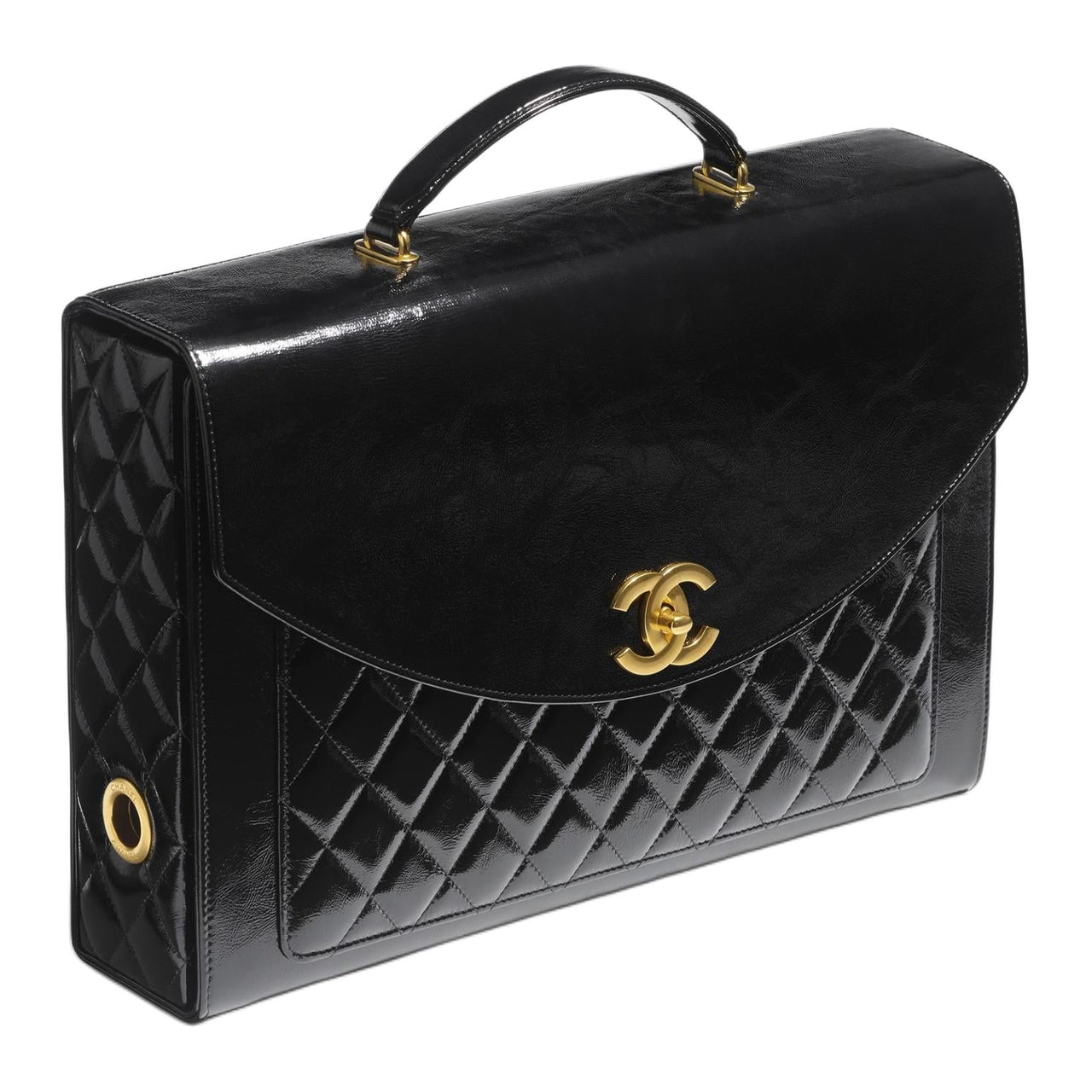 CHANEL Wrinkled Lambskin Patent Leather Briefcases Women's Black