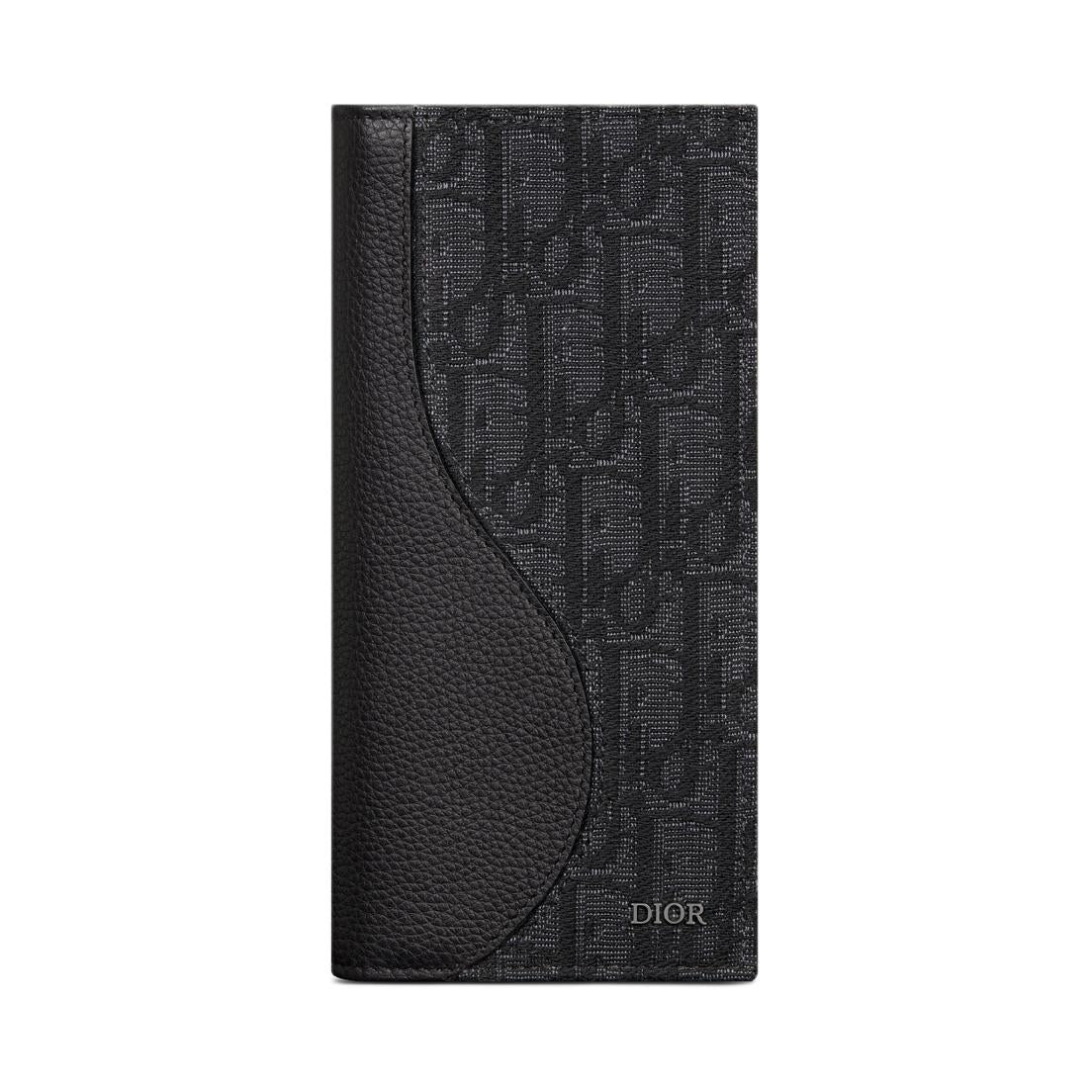 DIOR Cotton With Cow Leather Patchwork Wallet Unisex Black