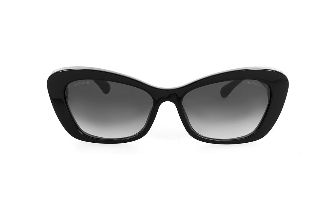 CHANEL Plate Frame Cat Eye Sunglasses Women's Black