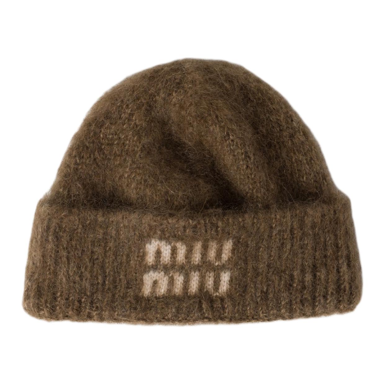 MIU MIU Wool Fabric Mohair Beanies Unisex Brown