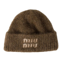 MIU MIU Wool Fabric Mohair Beanies Unisex Brown