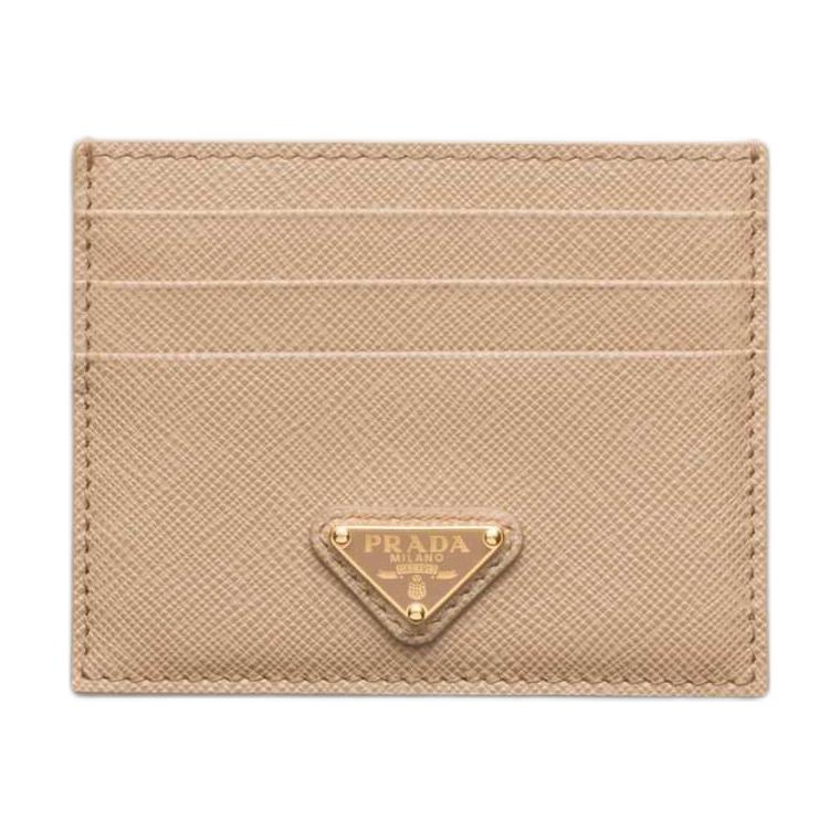 PRADA Saffiano Leather Card Holder Women's Sandy Beige