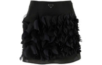 PRADA Enamel Triangle Logo Straight Hem Mini Skirt