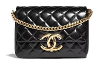 CHANEL Waxed Leather Shiny Calfskin Crossbody Bag Shoulder Bag Women's Black
