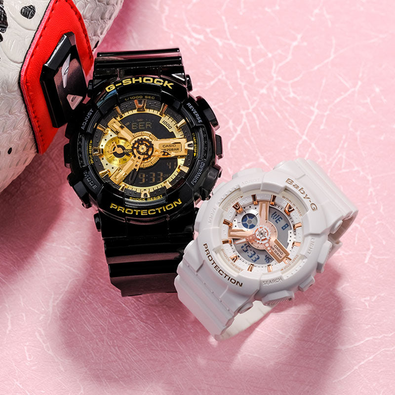 CASIO Baby-G 'Black & White' BA-110RG-7APR+GA-110GB-1APR