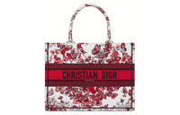 DIOR BookTote Embroidery Totes Shopping Bags Handbags Medium Size Women's Red