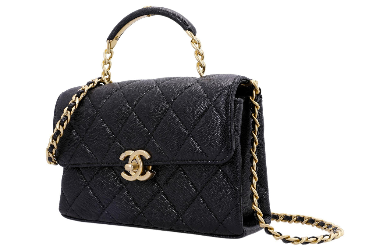 CHANEL Grained Embossed Cow Leather Handbag Shoulder Bag Crossbody Bag Mini Women's Black