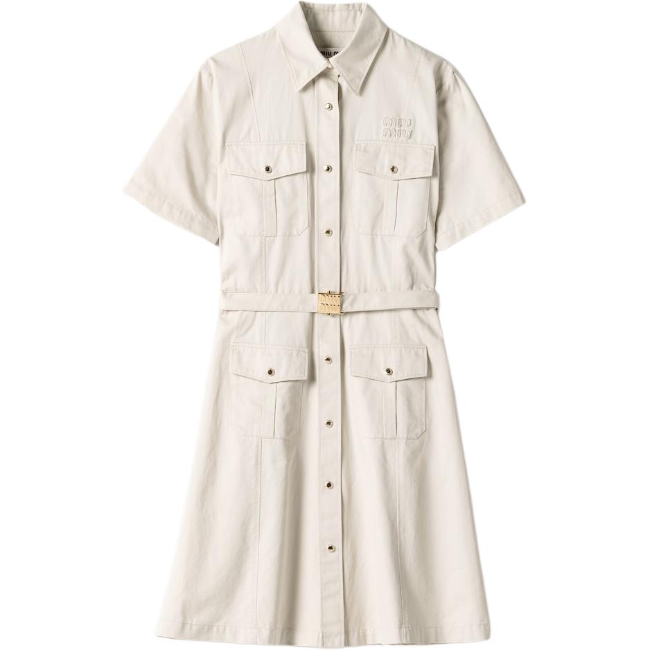 MIU MIU Logo-Patch Belted Shirt Dress