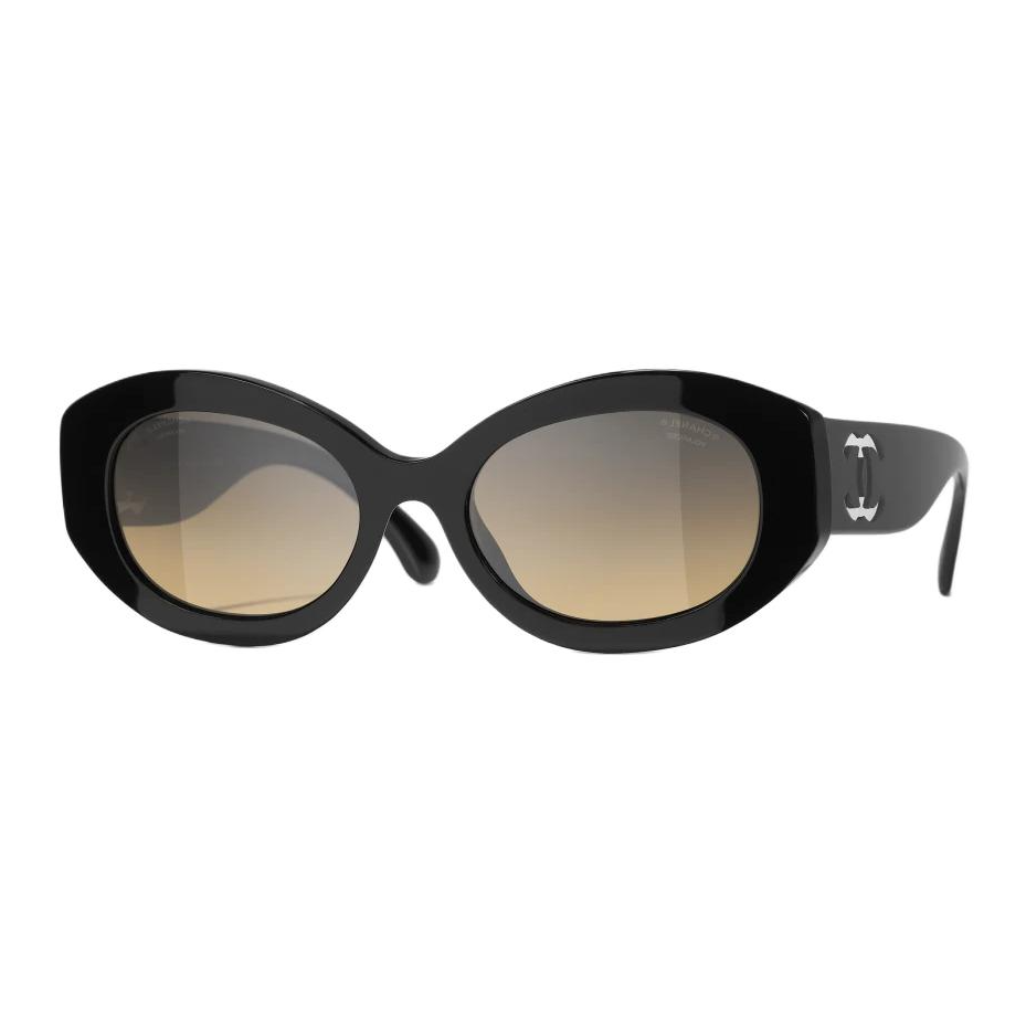 CHANEL Acetate Irregular Shape Sunglasses Unisex Black