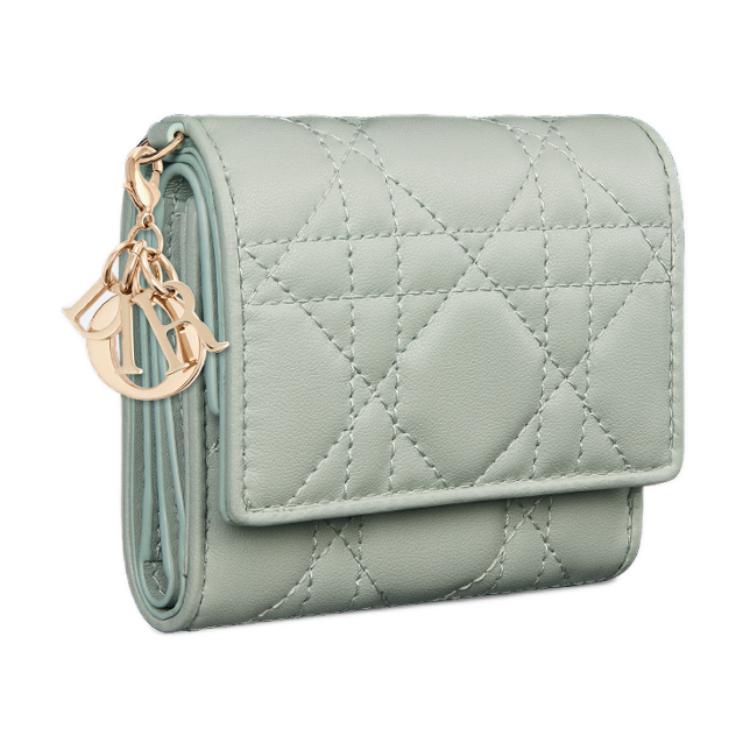 DIOR Lady Dior Soft Lambskin Handheld Card Holder Wallet Women's Bright Green