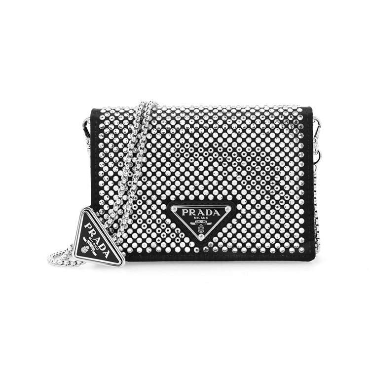PRADA Fabric With Leather Card Holder Women's Black/Silver