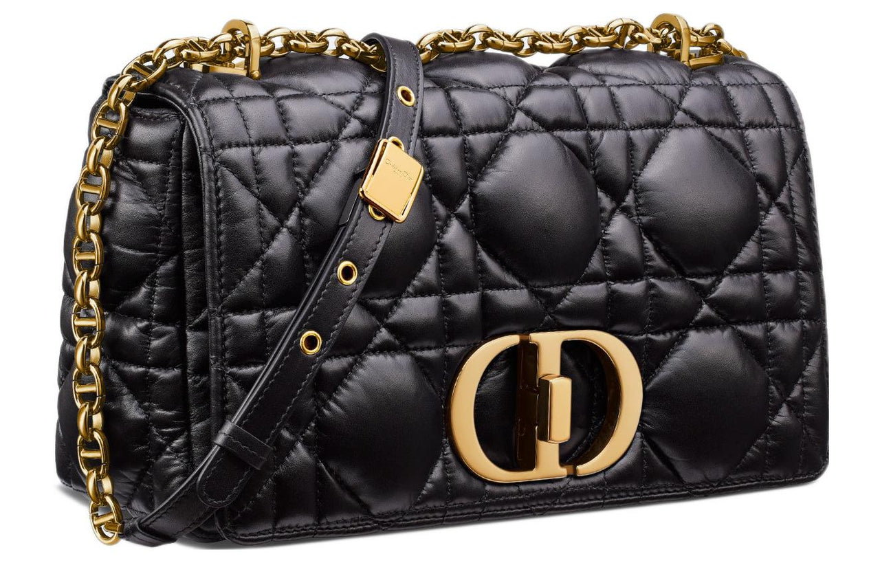 DIOR Caro Cow Leather Shoulder Bag, Crossbody Bag Medium Size Women's Black