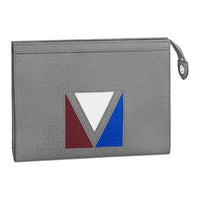 LOUIS VUITTON Pochette Voyage Taiga Cow Leather Clutch Men's Gray