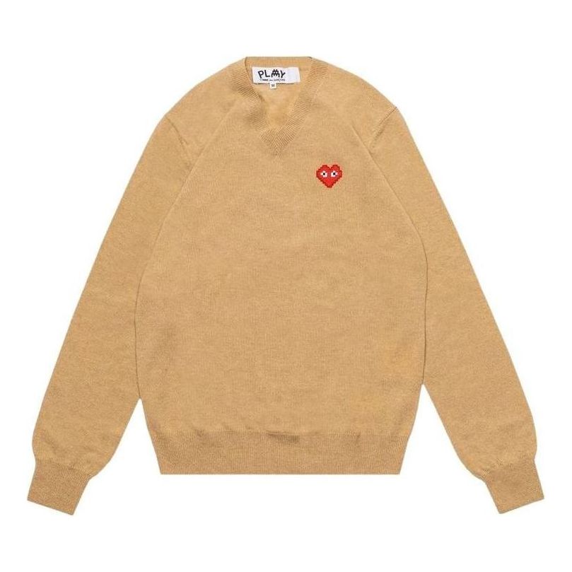 COMME des GARCONS PLAY FW25 Heart V Neck Pullover 'Camel' AZ-N082-051-3