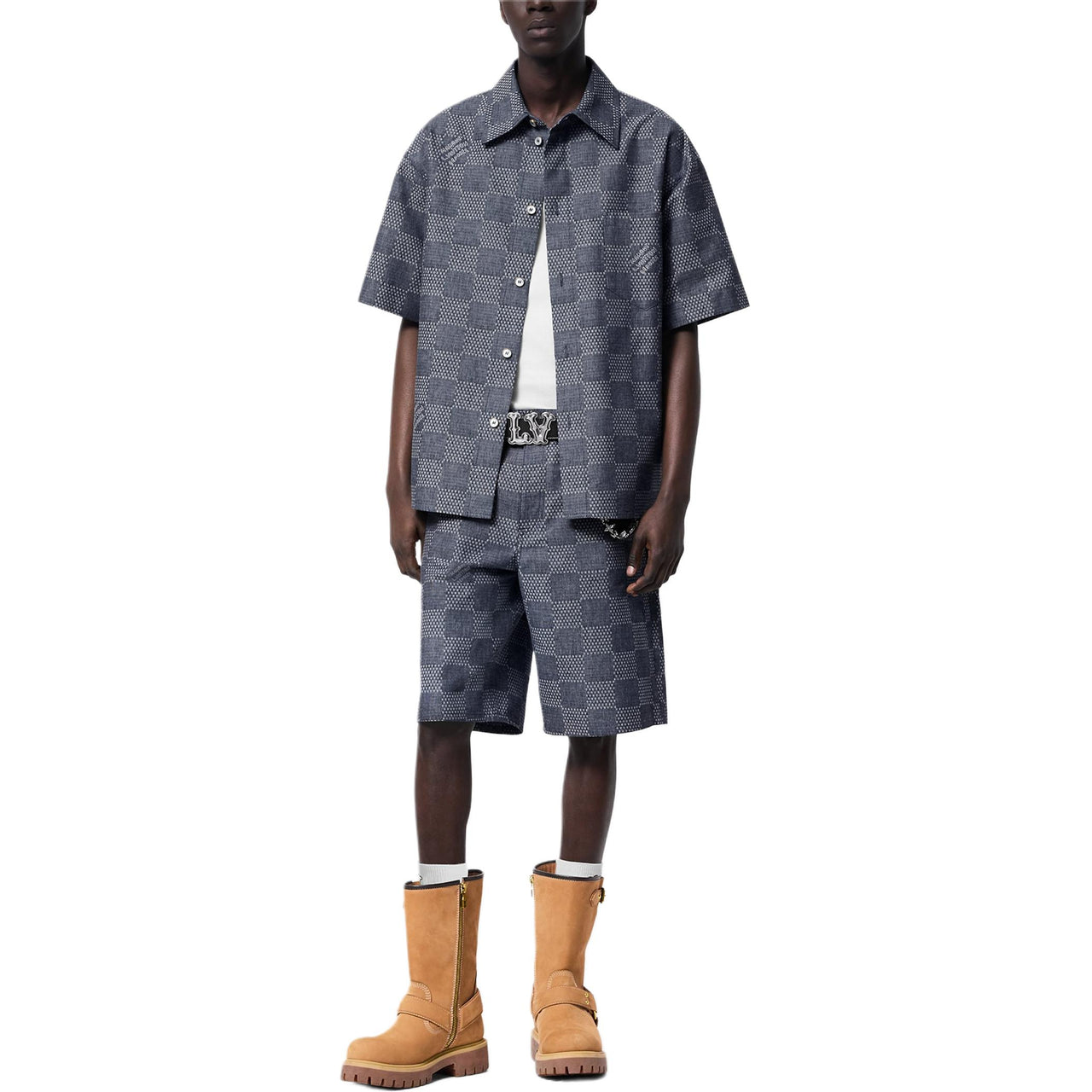LOUIS VUITTON Damier Short-Sleeved Chambray Shirt