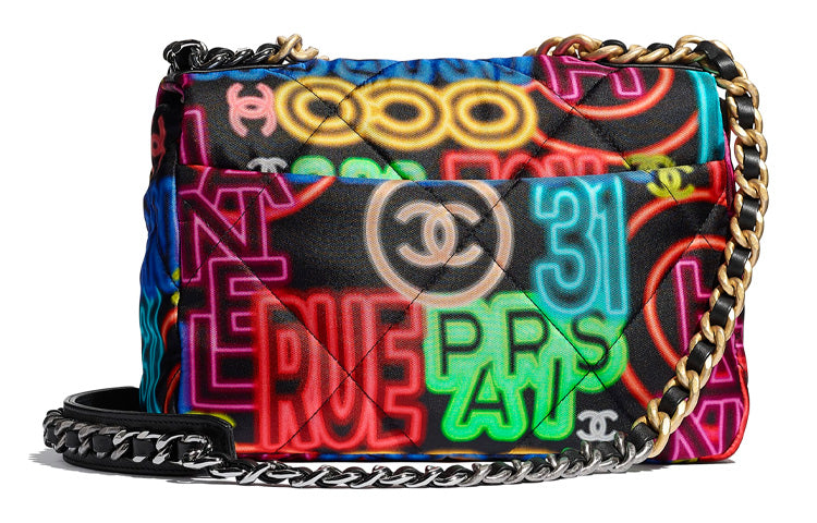 CHANEL 19Bag Woolen Fabric Crossbody Bag Small Size Women's Black/Multicolor