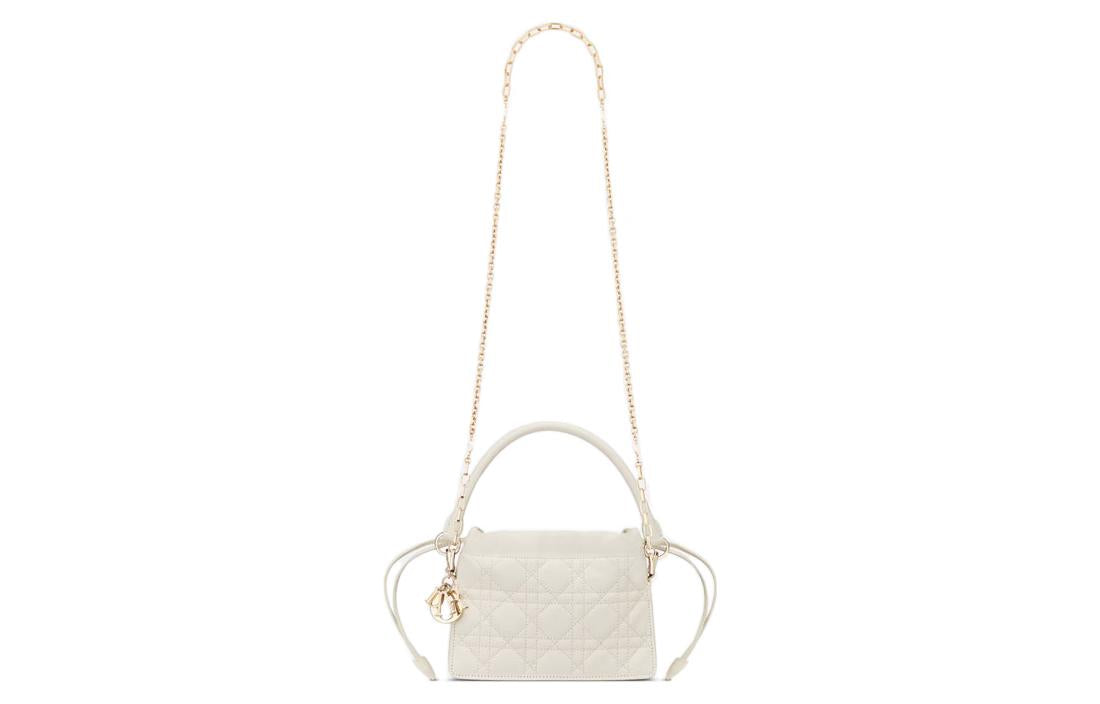 DIOR Lady Dior Sheepskin Drawstring Bag, Handheld, One Shoulder Handbag Mini Women's White