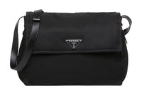 PRADA Cini Leather Trim Messenger Bag, Shoulder Bag, Crossbody Bag Tubas Unisex Black