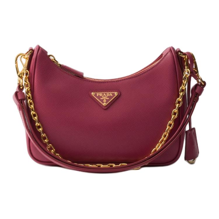 PRADA Re Edition Calfskin Handbag, Shoulder Bag Mini Women's Burgundy Pink