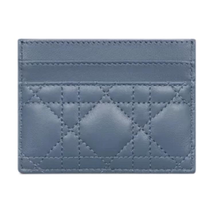 DIOR Sheepskin Card Holder Women's Denim Blue