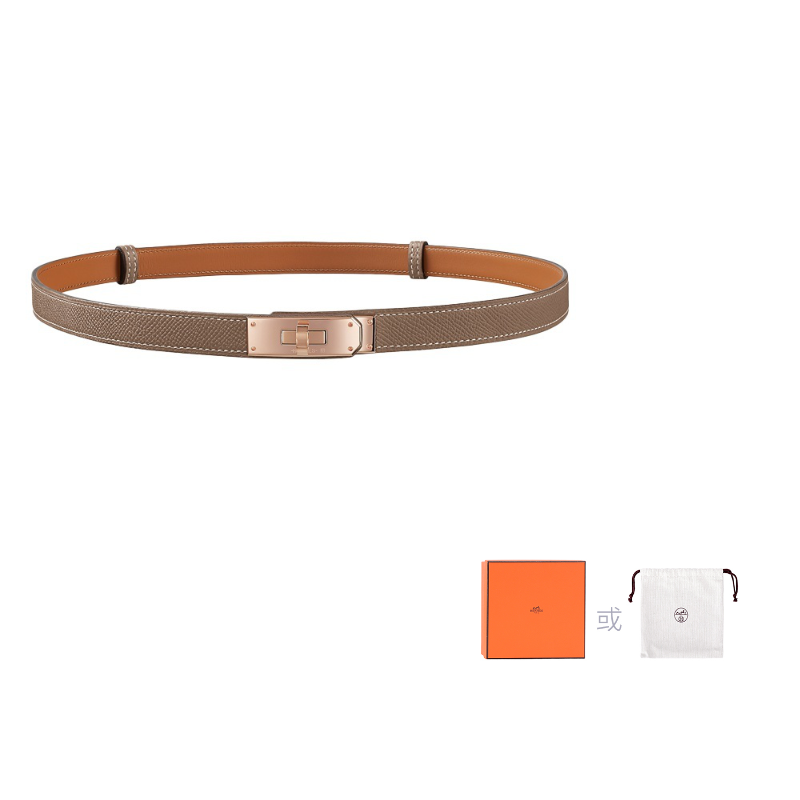 HERMES Cow Leather Leather Belts Women's Elephant Gray Rose Gold Buckle Width 1.8cm