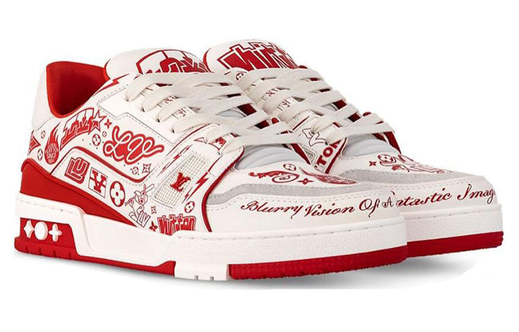 LOUIS VUITTON Trainer Low-Top Skateboard Shoes Unisex White Red Graffiti