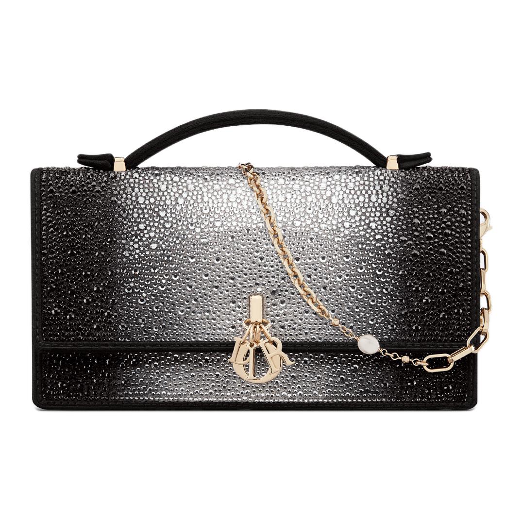 DIOR Crystal Shoulder Bag Crossbody Bag Mini Women's Gradient Silver With Black
