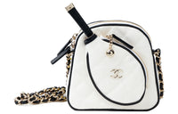 CHANEL Cotton Canvas With Calfskin Canvas Bag One Shoulder Crossbody Clutch Women's White