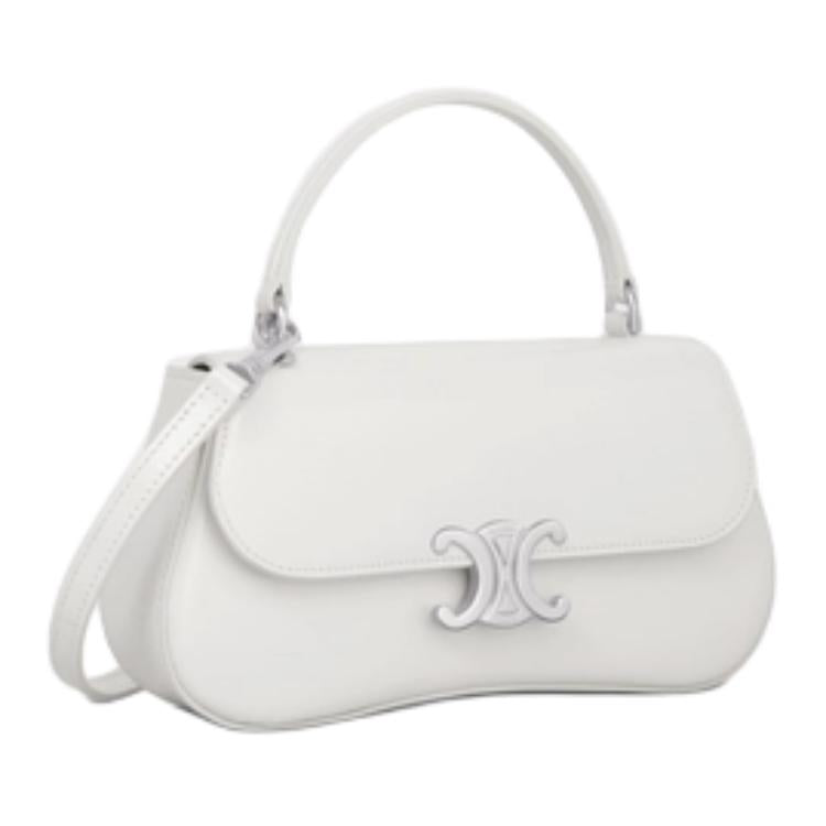 CELINE Shiny Cow Leather Shoulder Bag Crossbody Bag Handbag Women's White