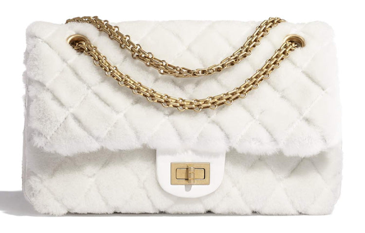 CHANEL 2.55 Sheepskin With Cow Leather Handbag Regular Women's White
