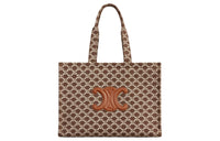 CELINE Cabas Thais Fabric With Calfskin Tote Bag Shopping Bag Shoulder Bag Handbag Large Size Women's Brown