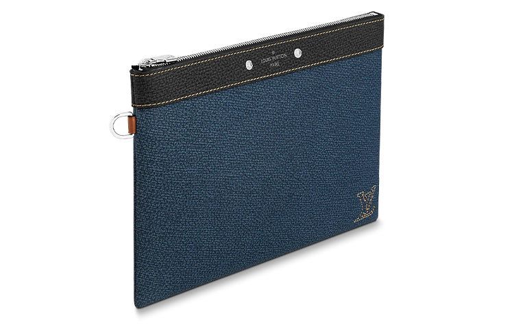 LOUIS VUITTON Pochette To-Go Taurillon Leather Cow Leather Patchwork Trim Clutch Men's Blue