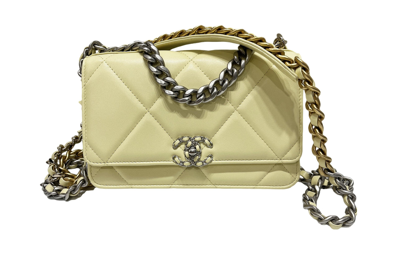 CHANEL 19BagWOC Sheepskin Shoulder Bag Crossbody Bag Wallets Women's Light Yellow
