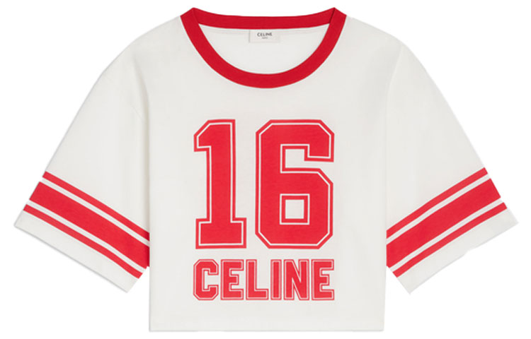 CELINE FW22 Women's 16 Cropped T-shirt In Cotton Jersey White