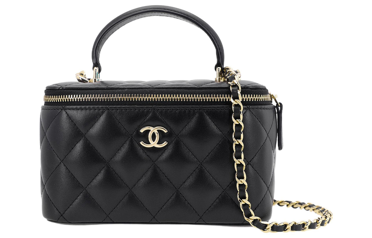 CHANEL Sheepskin Portable Box Bag Shoulder Bag Crossbody Bag Regular Women's Black
