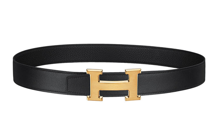 HERMES Togo Calfskin Leather Belts Unisex Black Width 3.2cm