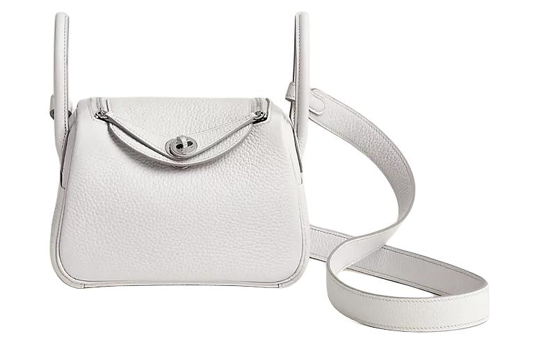 HERMES Lindy Clemence Bullock Leather Handbag, Shoulder Bag, Crossbody Bag Mini Unisex 19 0U New White