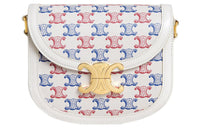 CELINE Besace Canvas paneled Calfskin Trim Crossbody Bag, Shoulder Bag Women's Blue/White/Red