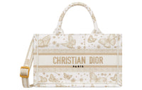 DIOR BookTote Embroidery Tote Bag Shopping Bag Shoulder Bag Crossbody Bag Handbag Mini Women's Beige & White