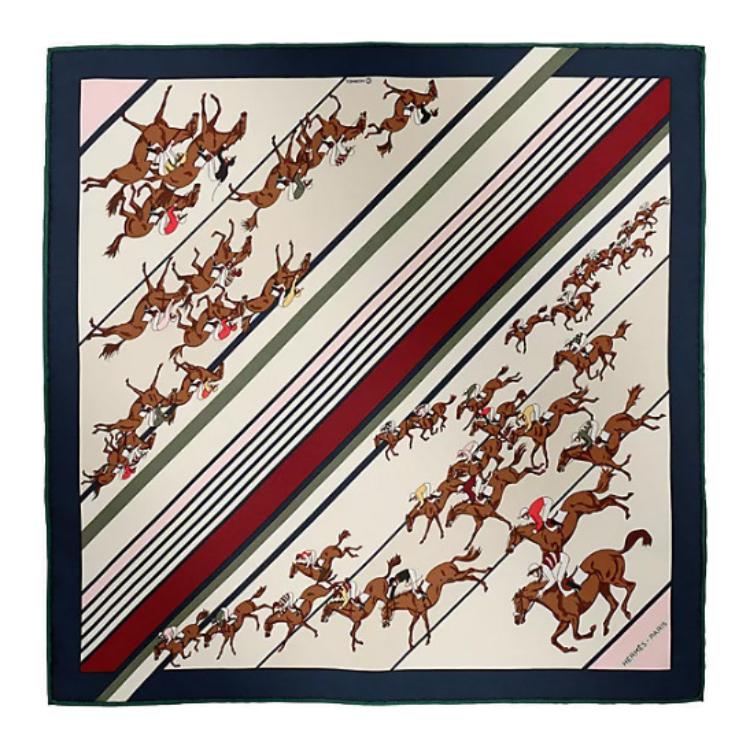 HERMES Mulberry Silk Silk Scarves Women's Marine Blue
