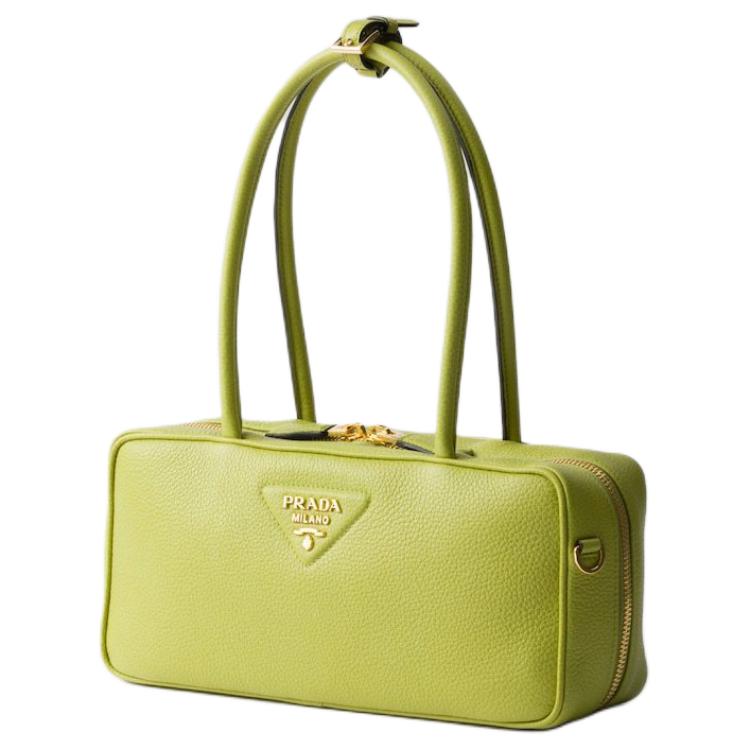 PRADA Calfskin Shoulder Bag Medium Size Women's Grass Green