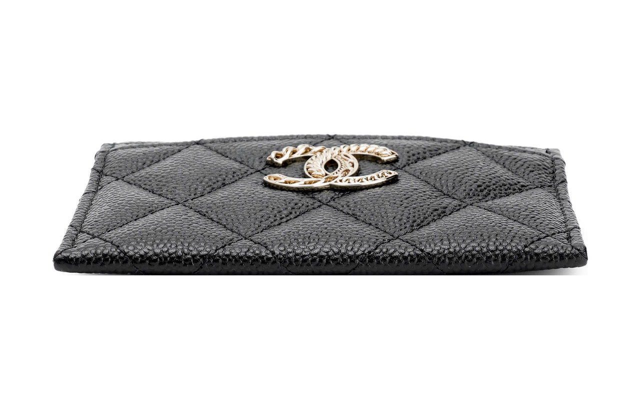 CHANEL Grained Calfskin Card Holder Regular Women's Black