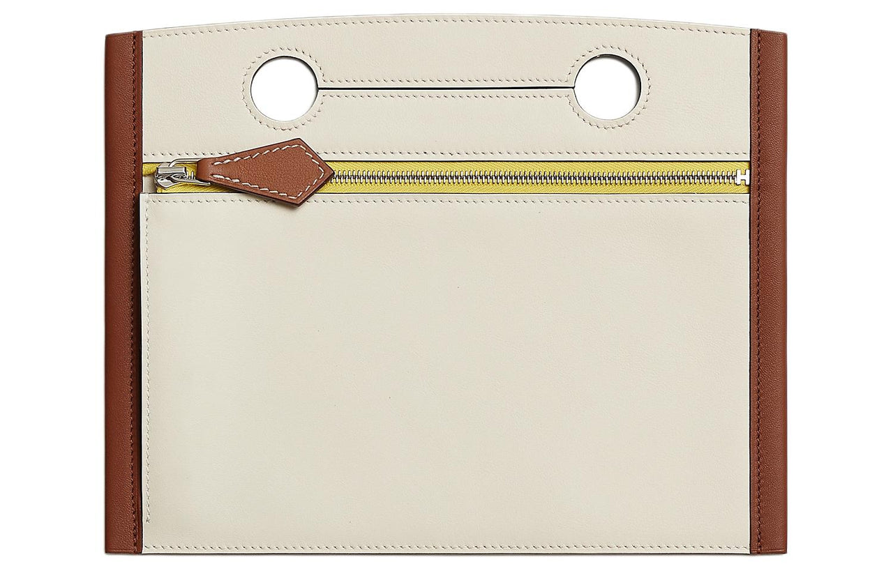 HERMES Swift Calfskin Clutch Women's Copper Red & Cream White & Lemon & Light Tawny
